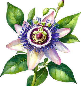 Watercolor painting of a Passion Flower.