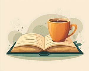 Cozy Sunday Morning with Open Book and Warm Coffee Cup