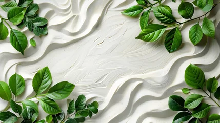 Foto op Canvas Green foliages encompassing the white sand aerial view with a wave pattern alleviate scenery and space, Generative AI. © Noobs