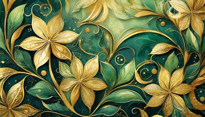 abstract background.a whimsical abstract background featuring playful gold and green floral elements arranged in a lively pattern, adding a touch of charm and cheerfulness to greeting cards, children'