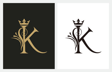 Elegant Gold Letter K Crown logo design inspiration