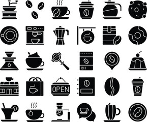 Coffee solid icons set vector illustration