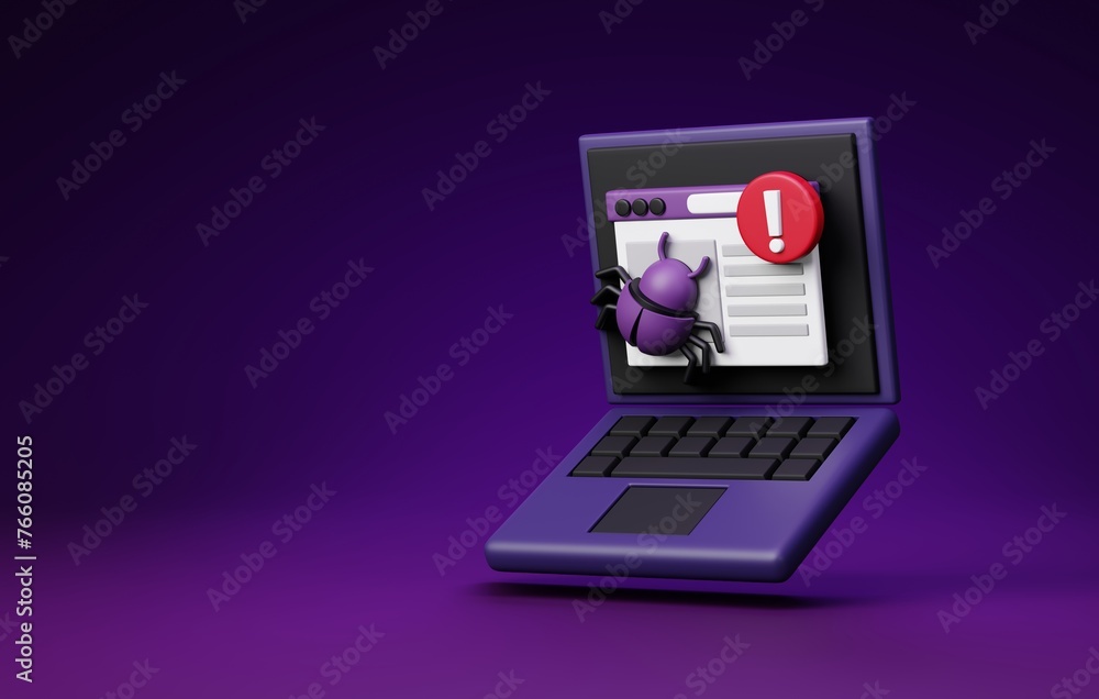 Poster digital security, malware, bug, cybersecurity 3d render.