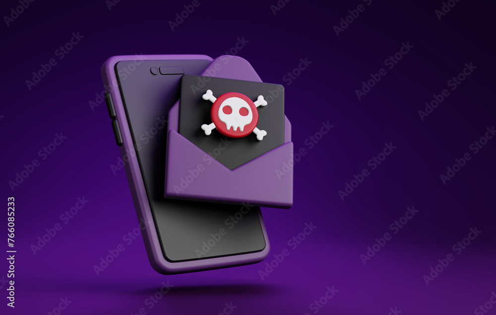 Poster spam email virus on mobile 3d icon digital cybersecurity 3d render