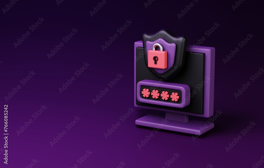 Poster digital cybersecurity concept with password protection. 3d render.