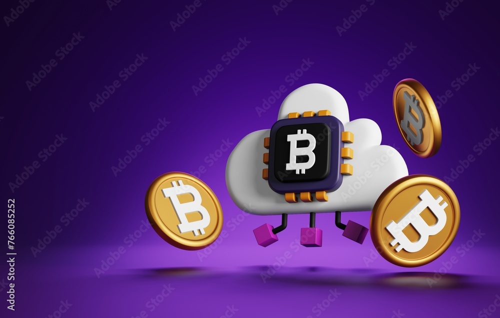 Poster bitcoin cryptocurrency cloud data icon 3d render
