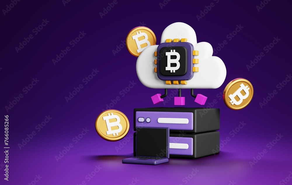 Poster bitcoin cryptocurrency cloud data icon 3d render