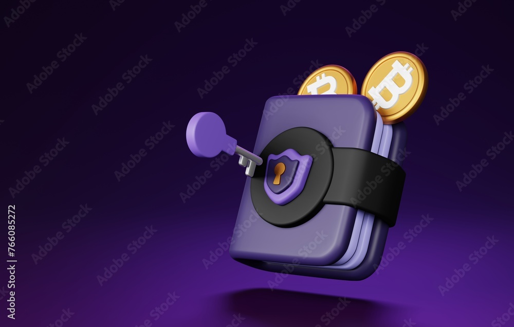 Aufkleber secure bitcoin wallet crypto 3d icon and blockchain security 3d render
