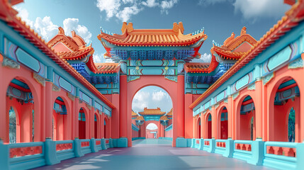 Chinese ancient door, traditional architecture.Generative AI