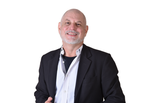 portrait of charming man in black suit white gray beard smiling