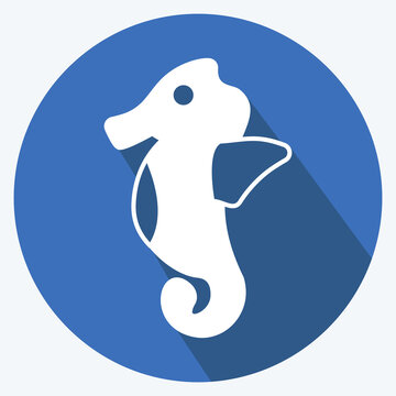 Icon Sea Horse. suitable for Sea symbol. long shadow style. simple design editable. design template vector. simple symbol illustration
