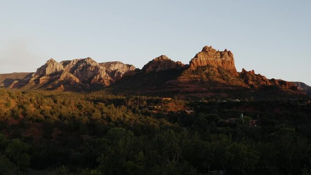 Drone shot of Snoopy Rock in Sedona, Arizona at sunset.