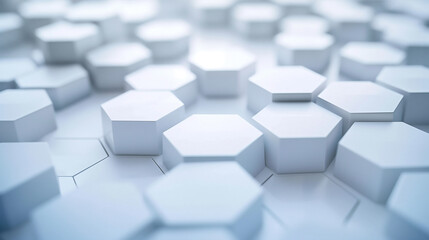 A white background with hexagons in the foreground, representing technology and innovation