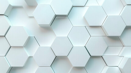 A white background with hexagons in the foreground, representing technology and innovation