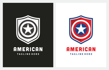 Shield Star Emblem Sport Team, Patriotic, United States Flag, Logo Design Template Illustration