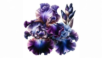 Watercolor iris clipart with intricate purple and blue blooms