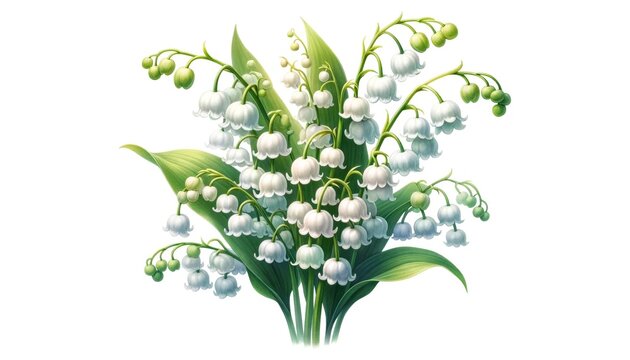 Watercolor lily of the valley clipart with small white bell-shaped flowers