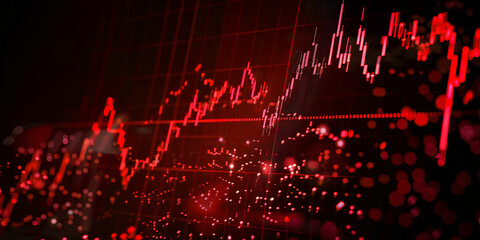 Stock market trading graph in red color as economy 3D illustration background. Trading trends and economic development.