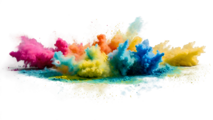 colorful rainbow holi paint color big double powder on transparent background.