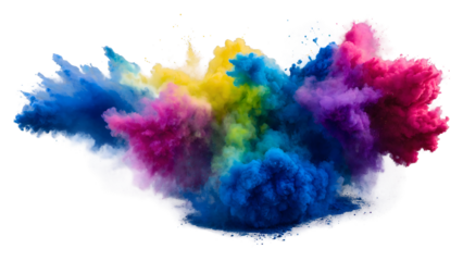 colorful rainbow holi paint color big double powder on transparent background.