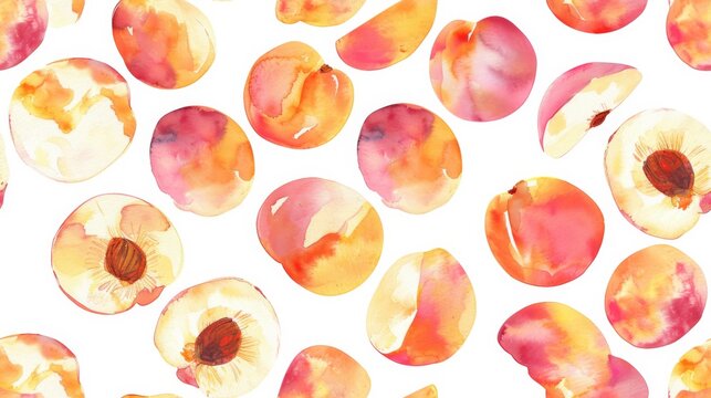 Watercolor Painting of Peaches on White Background
