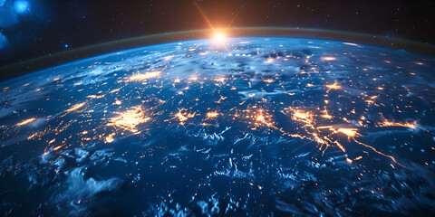  Earth from space showing the detail of the atmosphere and city lights. - obrazy, fototapety, plakaty