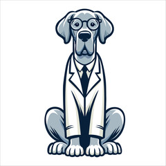 Fototapeta premium Great Dane dog sitting and wearing glasses vector, dog cartoon illustration, cute dog doctor design 