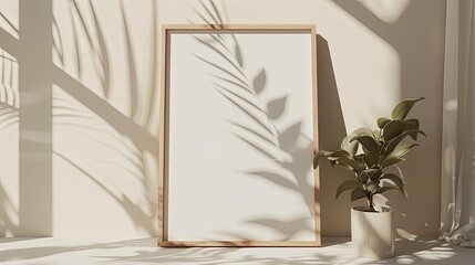 Blank photo frame mock up. picture frame mock up with dried flower decoration. Blank frame mockup on wall in modern interior. empty canvas mockup. 