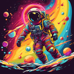 Retro space explorer in a colorful spacesuit. 
