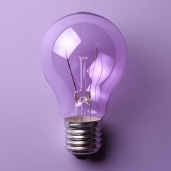 A clear light bulb illuminated from within against a soft purple backdrop symbolizing ideas and...
