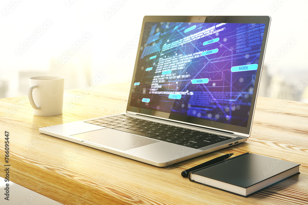 Leinwandbilder modern computer display with abstract software development hologram, research and analytics concept.