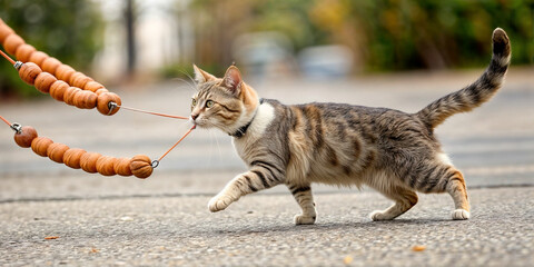 cat steals sausages - obrazy, fototapety, plakaty
