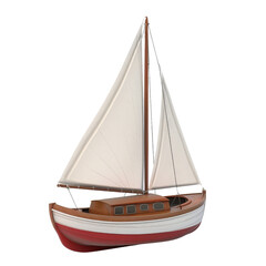 3D Sailboat isolated on transparent background, cut out, png, yacht