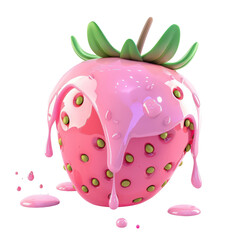 3D pink strawberry isolated on transparent background, cut out, png
