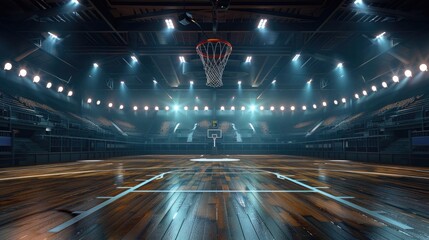 basketball arena, stadium, sports ground with flashlights - obrazy, fototapety, plakaty