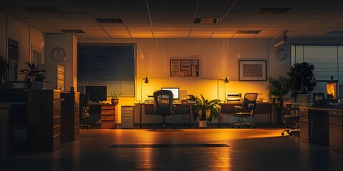 Dimly Lit Office Setting Showcasing Business Struggles and Copy Space