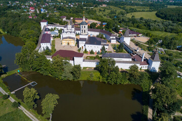 Top view of the ancient Nativity of the Blessed Virgin Mary Pafnutiev Borovsky Monastery on a sunny July day. Kaluga region, Russia - 766096468