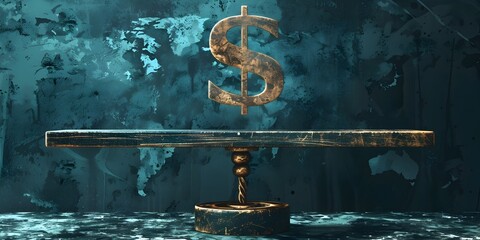 Unbalanced Financial Scales with Dollar Sign and Debt Weight Symbolizing Financial Imbalance and Economic Uncertainty - obrazy, fototapety, plakaty