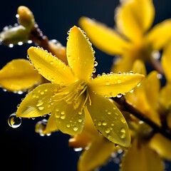 forsythia macro photography close up hyper detailed