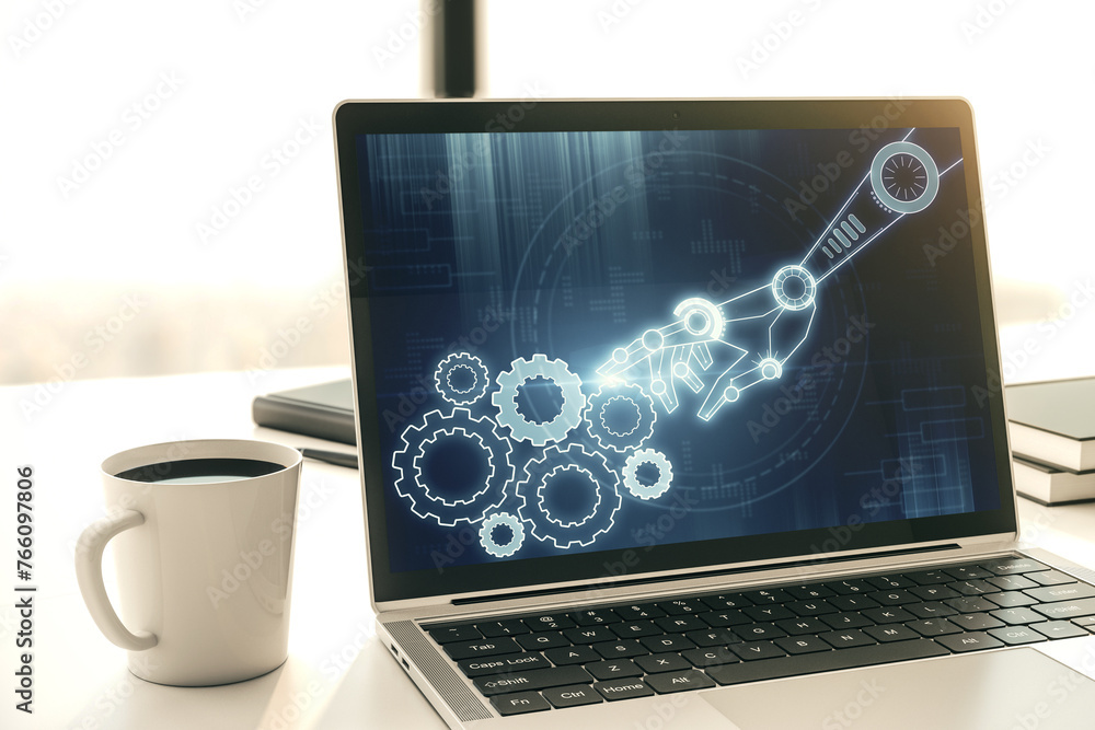 Leinwandbilder creative abstract robotics technology sketch on modern laptop monitor, future technology and ai conc