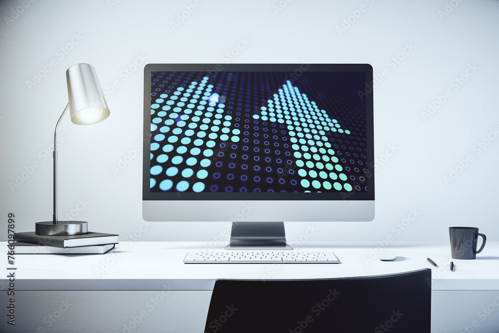 Poster creative abstract upward arrows sketch on modern laptop monitor, target and goal concept. 3d renderi