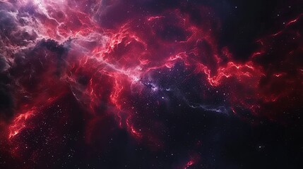 A breathtaking deep space image capturing the complex beauty of a red nebula, with swirling clouds of gas and dust illuminated against the darkness of the cosmos. Majestic Red Nebula in Outer Space

 - obrazy, fototapety, plakaty