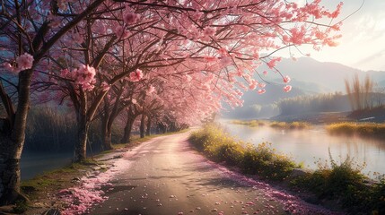 Beautiful view cherry blossom in blooming,chiang rai province, thailand,soft focus , Generative ai, Generative, Ai - obrazy, fototapety, plakaty