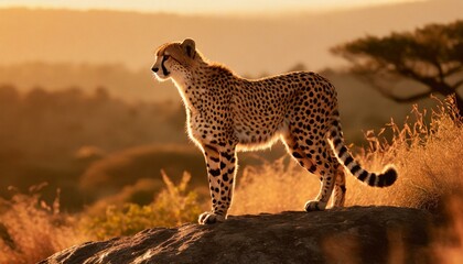 cheetah in serengeti national park, galden hour, wildlife, animals, Ai Generate - obrazy, fototapety, plakaty
