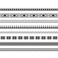 Set of maori polynesian tattoo line bracelets border. Tribal sleeve seamless pattern vector. Samoan bracelet tattoo design fore arm or foot.