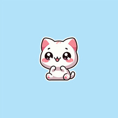 cute cat sticker with white border on blue background