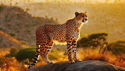 cheetah in serengeti national park, galden hour, wildlife, animals, Ai Generate - obrazy, fototapety, plakaty