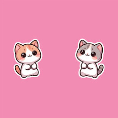 cute cat sticker with white border on pink background