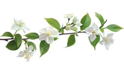 Jasmine branch with flowers and leaves isolated on white background ,Generative ai,