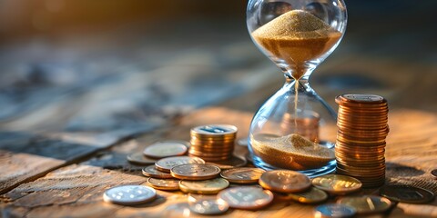 Hourglass Filled with Coins Symbolizing Time and Financial Concepts - obrazy, fototapety, plakaty